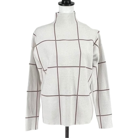 Cynthia Rowley Sweaters - Cynthia Rowley Wome’s Mock Turtleneck Sweater Windowpane Grid Beige Brown Medium